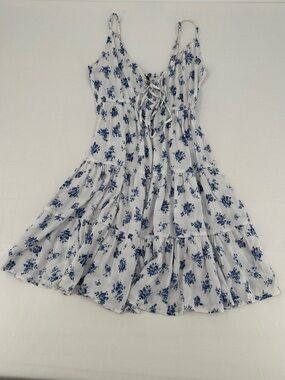 Angie NWT Blue White Floral Tiered Midi Sundress Boho Cottagecore S